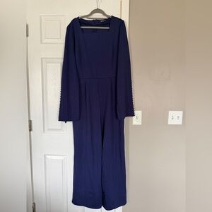 Allegra K Royal Blue Beaded Full Sleeve Jumpsuit
